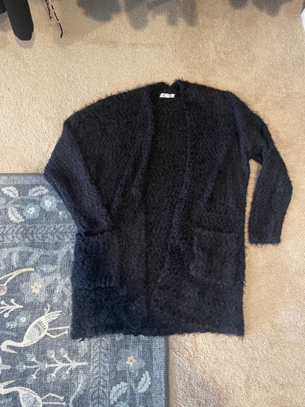She + Sky Black Fuzzy Open-Front Cardigan